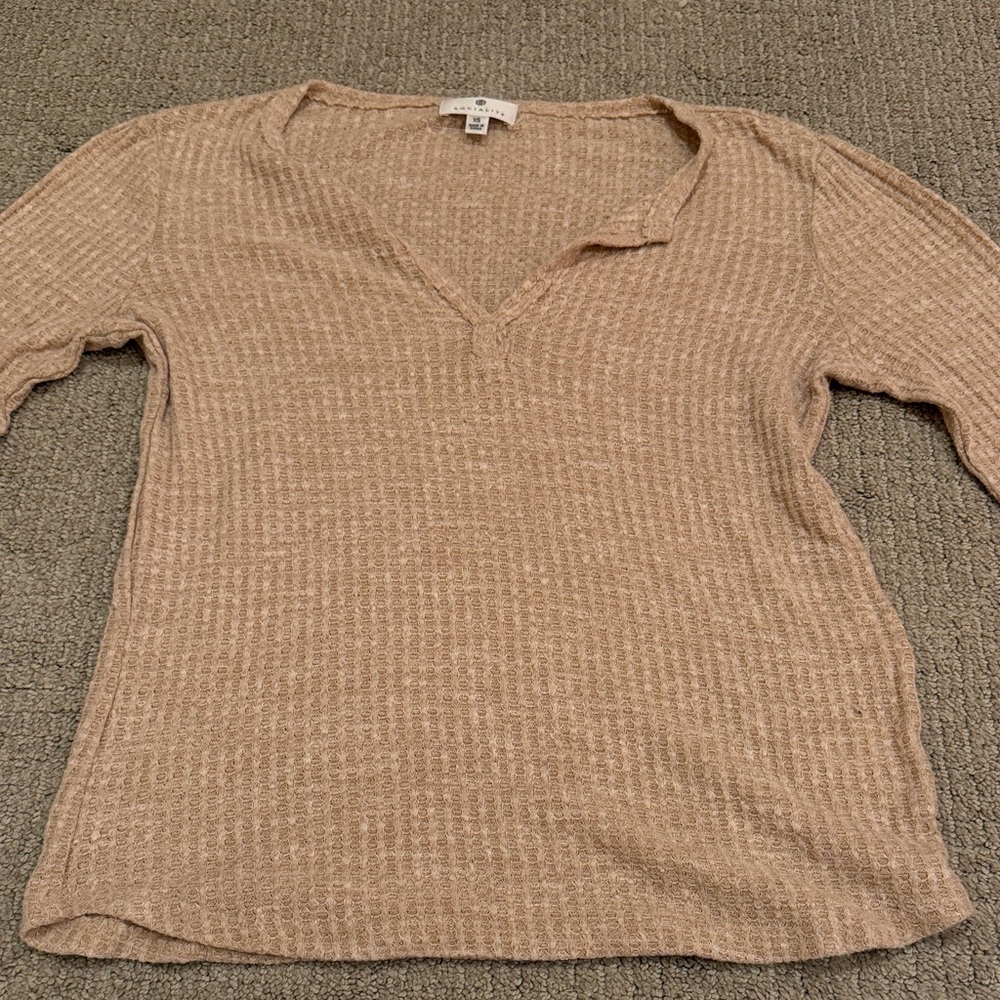 Tan V-Neck Knit Sweater